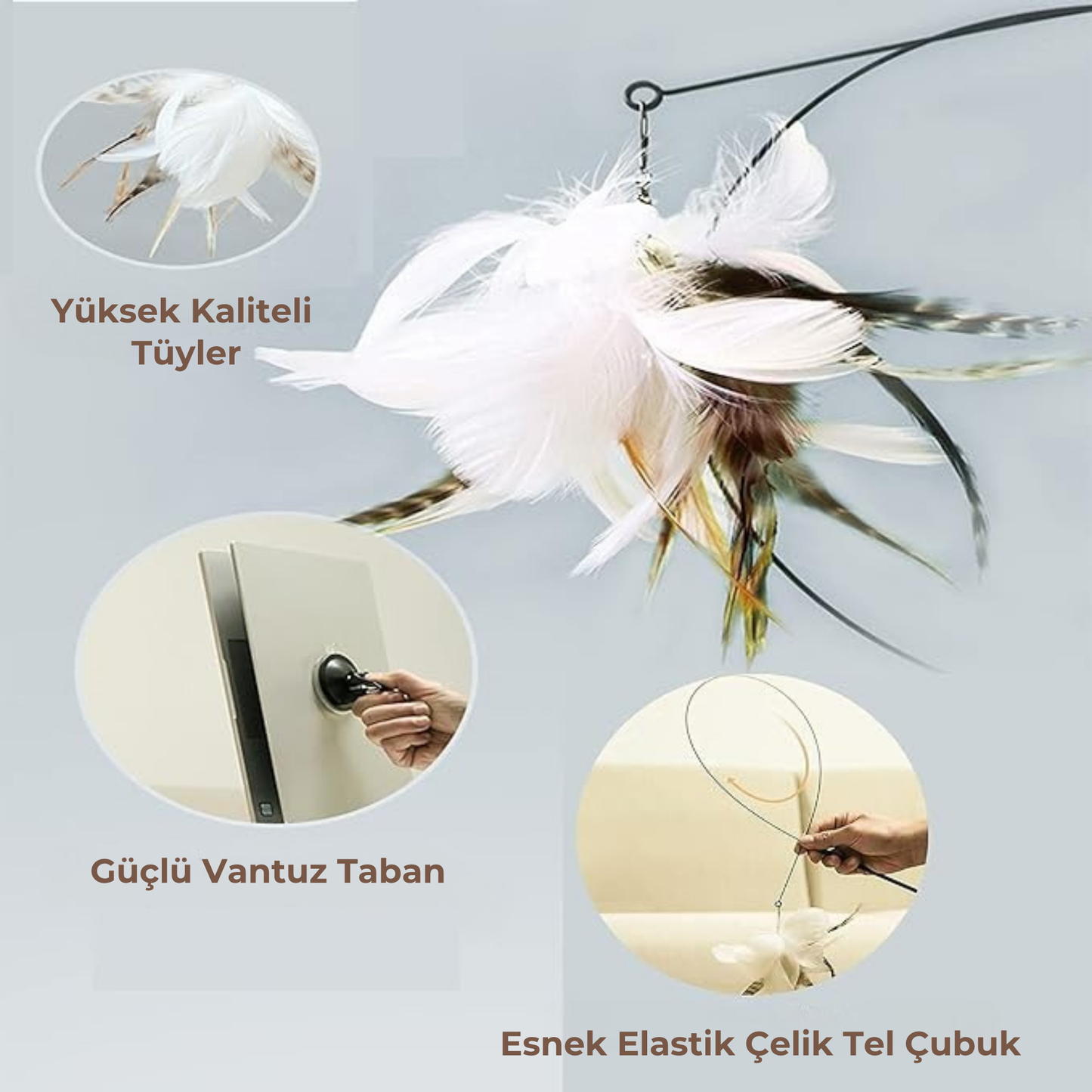 PatiKöşk™ Vantuzlu Tüylü Zilli Kedi Oyun Oltası