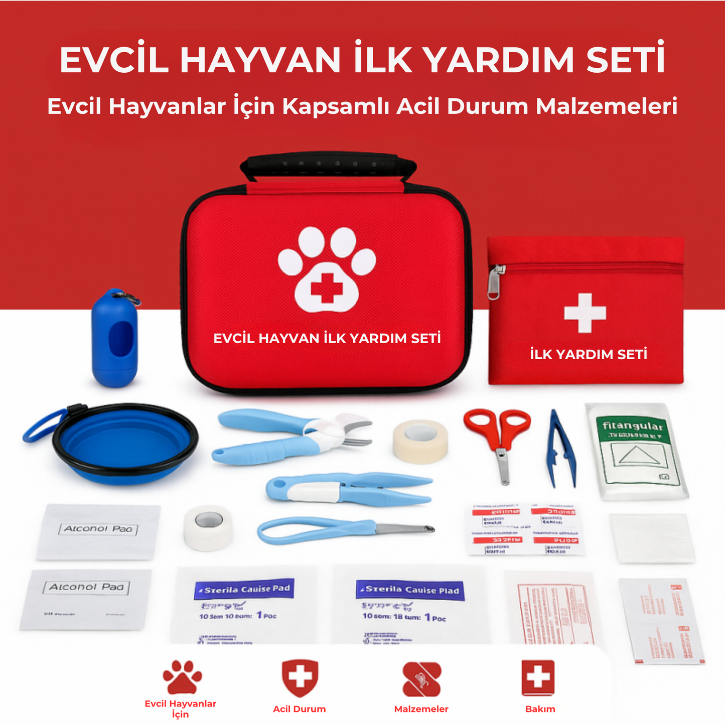 PatiKöşk™ Evcil Hayvan Acil Yardım ve İhtiyaç Çantası (Ürün Kodu: PK 69)