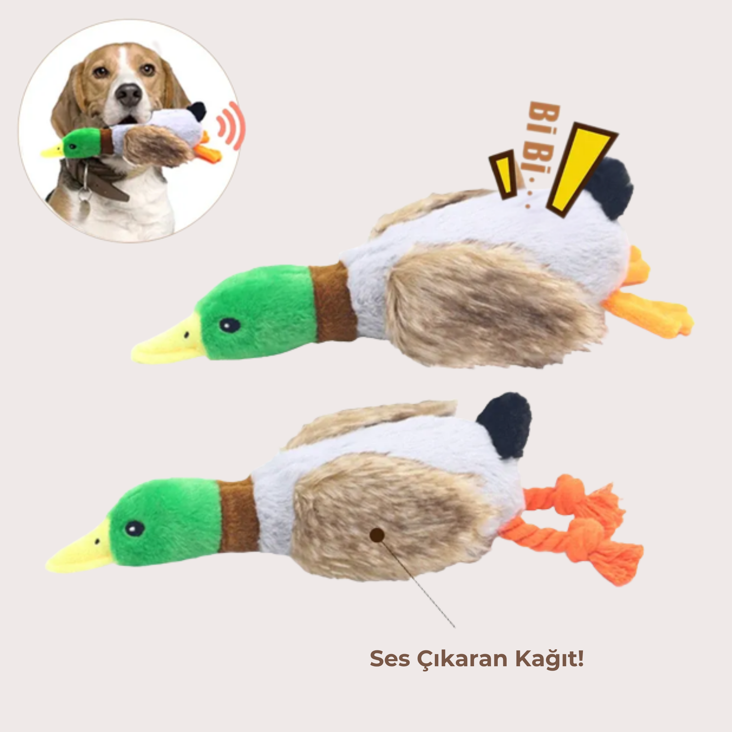 PatiKöşk™ Sesli Ördek Şekilli Peluş Köpek Oyuncağı