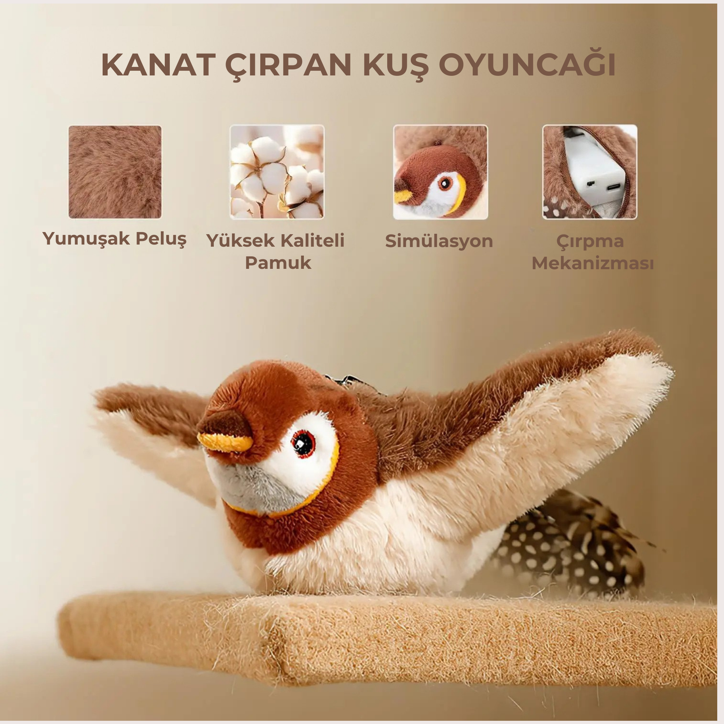 PatiKöşk™ Şarjlı Peluş Uçan Kuş