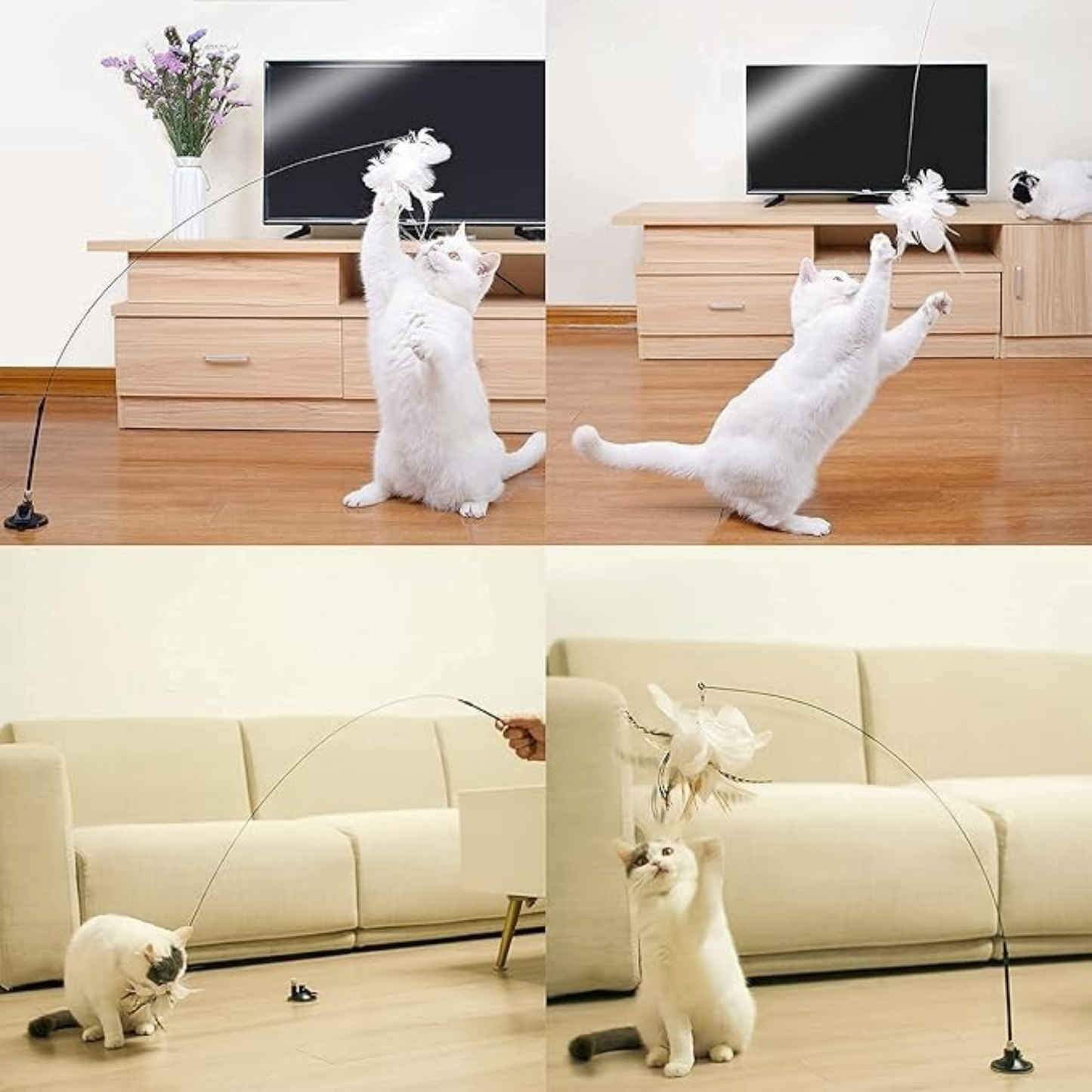PatiKöşk™ Vantuzlu Tüylü Zilli Kedi Oyun Oltası