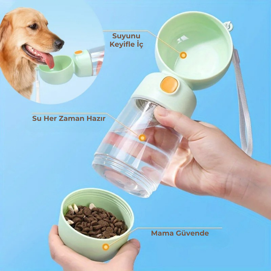 PatiKöşk™ Taşınabilir Evcil Hayvan Mama Hazneli Su Matarası