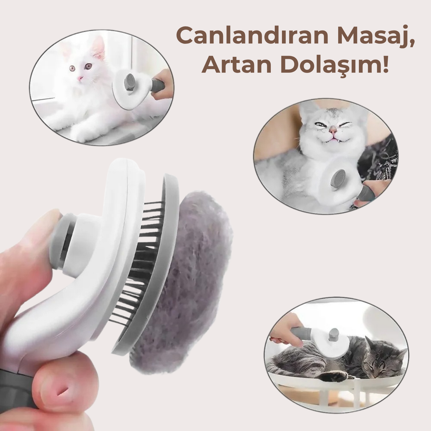 PatiKöşk™ Otomatik Temizlenen Yuvarlak Evcil Hayvan Tarağı (Ürün Kodu: PK 25)