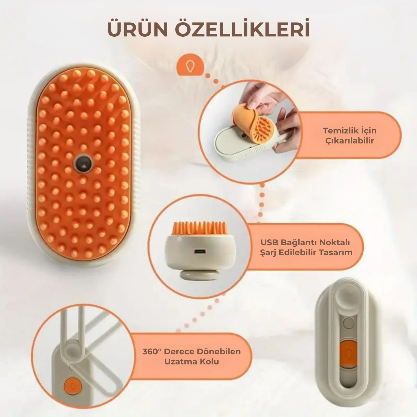 PatiKöşk™ Evcil Hayvan Buharlı Bakım Tarağı