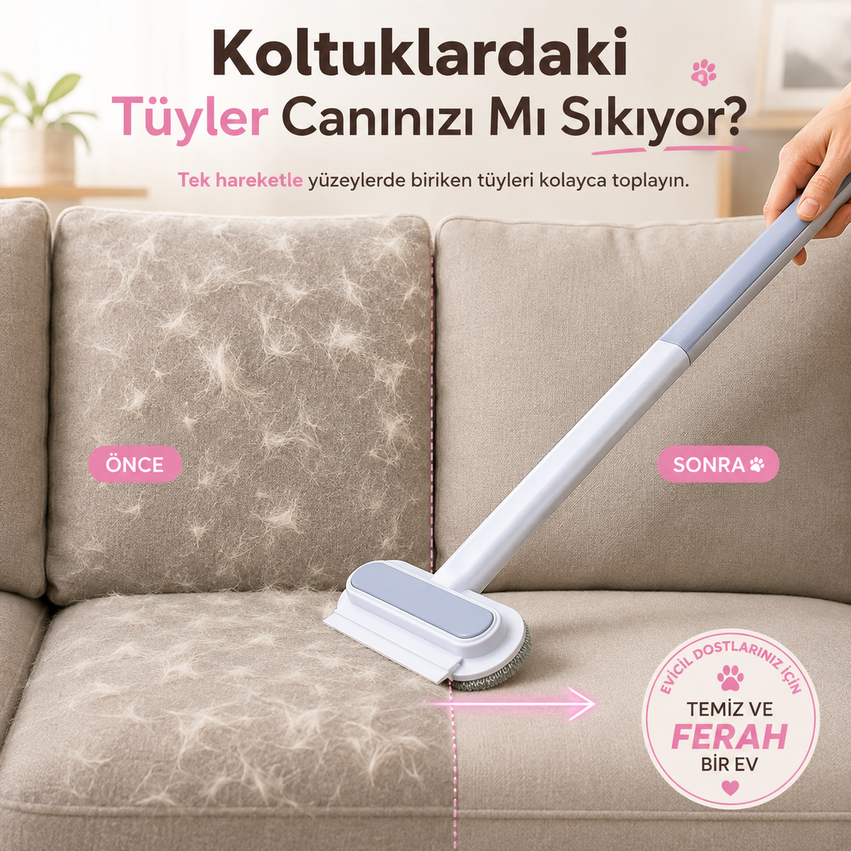 PatiKöşk™ Uzun Saplı Evcil Hayvan Tüy Temizleme Fırçası (Ürün Kodu: PK 39)