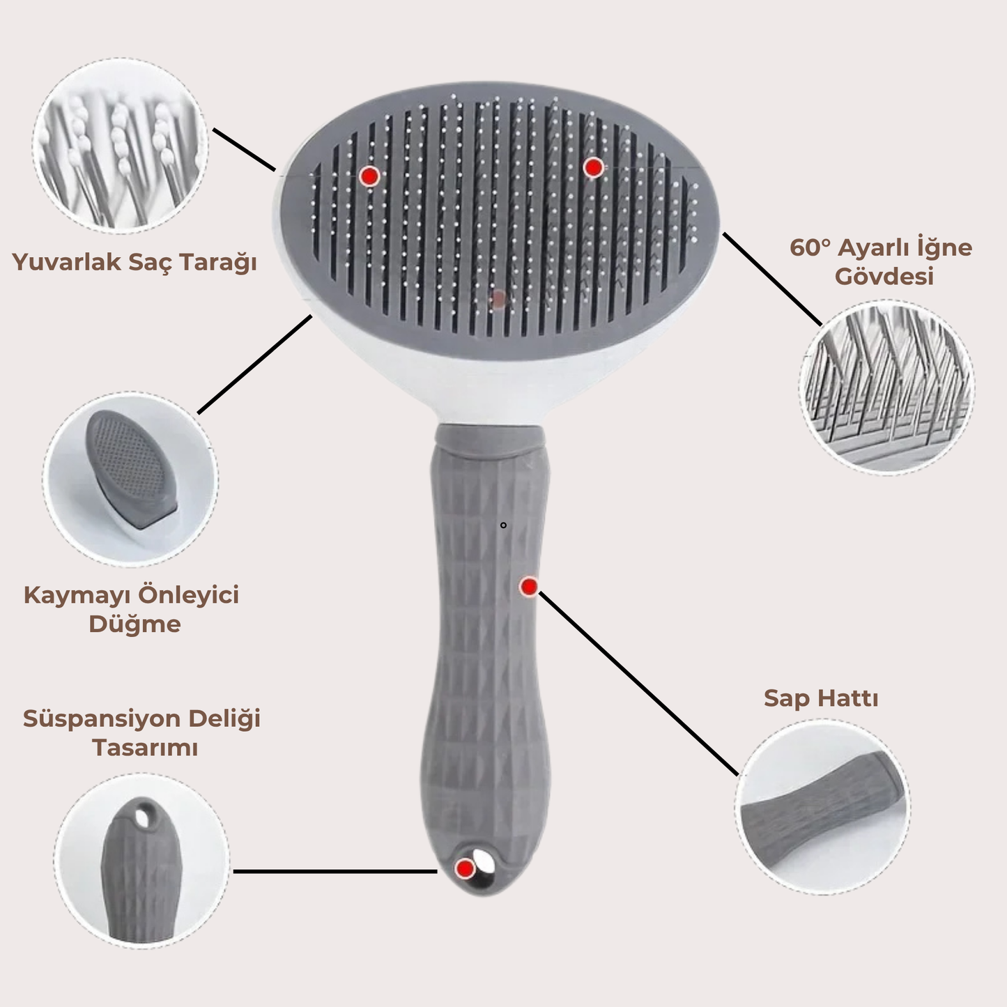 PatiKöşk™ Otomatik Temizlenen Yuvarlak Evcil Hayvan Tarağı (Ürün Kodu: PK 25)