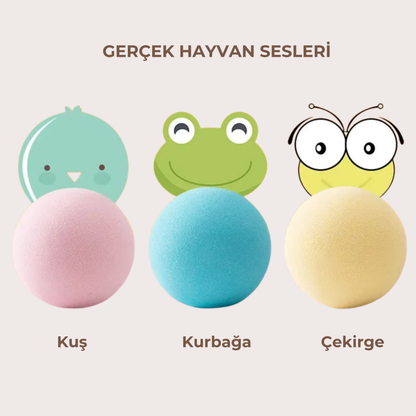 PatiKöşk™ Kedi Otlu 3 Sesli İnteraktif Top Kedi Oyuncağı (Ürün Kodu: PK 169)