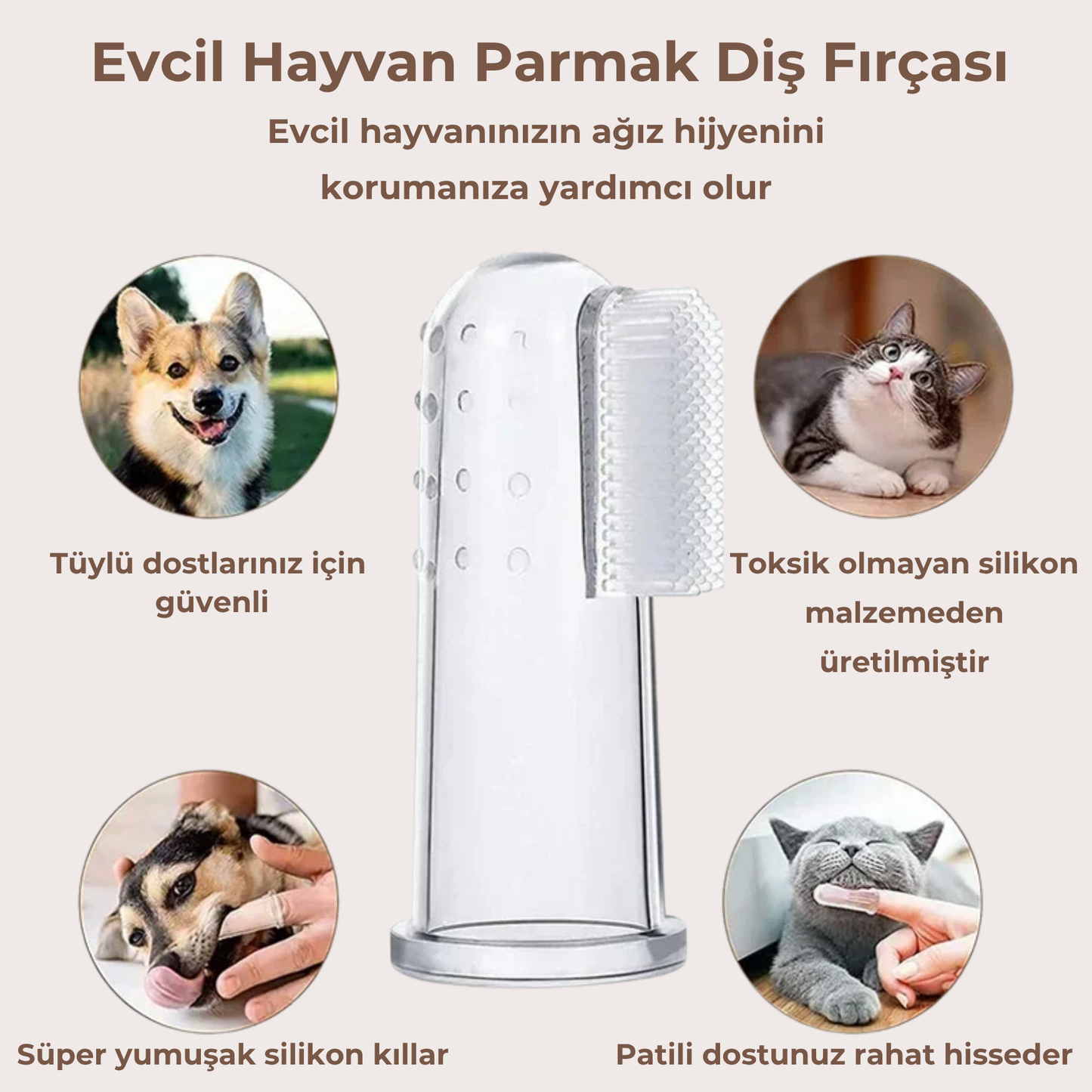 PatiKöşk™ Süper Yumuşak Evcil Hayvan Parmak Diş Fırçası 4'lü Paket (Ürün Kodu: PK 30)