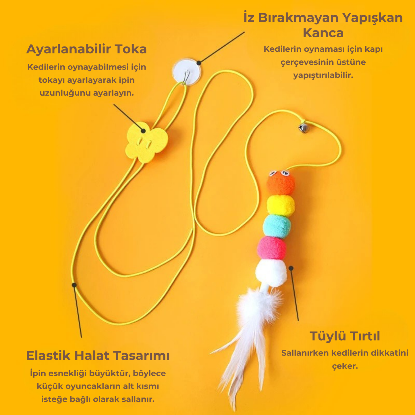 PatiKöşk™ Elastik Yapışkanlı Kedi Oyun Oltası