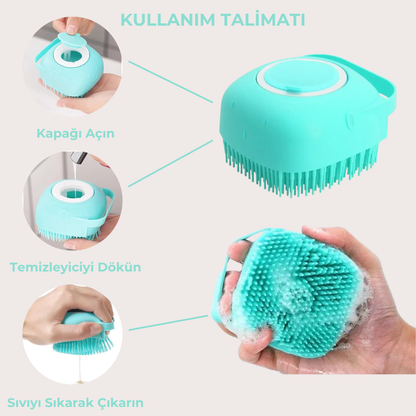 PatiKöşk™ Şampuan Hazneli Evcil Hayvan Masaj Bakım Banyo Fırçası (Ürün Kodu: PK 28)