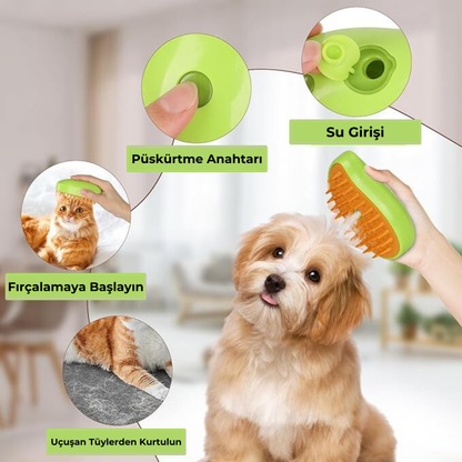 PatiKöşk™ 3'ü 1 Arada Buharlı Evcil Hayvan Bakım Fırçası (Tüy Alma, Temizleme ve Masaj Fonksiyonu) (Ürün Kodu: PK 36)