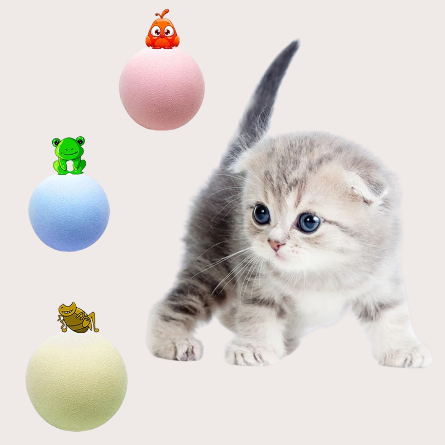 PatiKöşk™ Kedi Otlu 3 Sesli İnteraktif Top Kedi Oyuncağı (Ürün Kodu: PK 169)