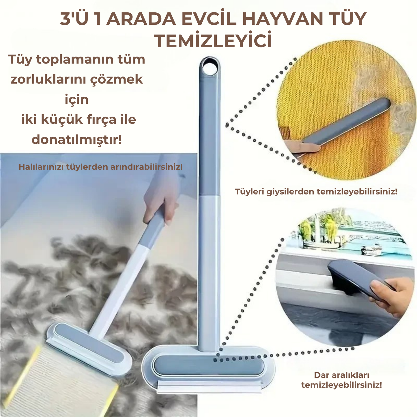 PatiKöşk™ Uzun Saplı Evcil Hayvan Tüy Temizleme Fırçası