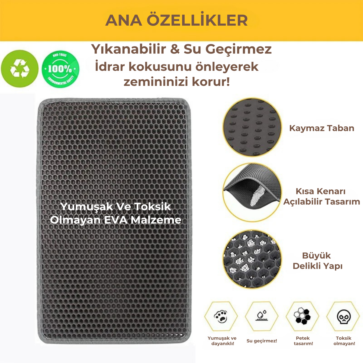 PatiKöşk™ Kedi Tuvalet Önü Paspası (Ürün Kodu: PK 45)