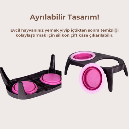 PatiKöşk™ İki Bölmeli Katlanabilir Evcil Hayvan Mama Kabı ve Standı (Ürün Kodu: PK 13)