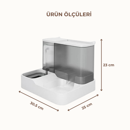 PatiKöşk™ 2'si 1 Arada Otomatik Kedi Mama ve Su Kabı (Ürün Kodu: PK 182)