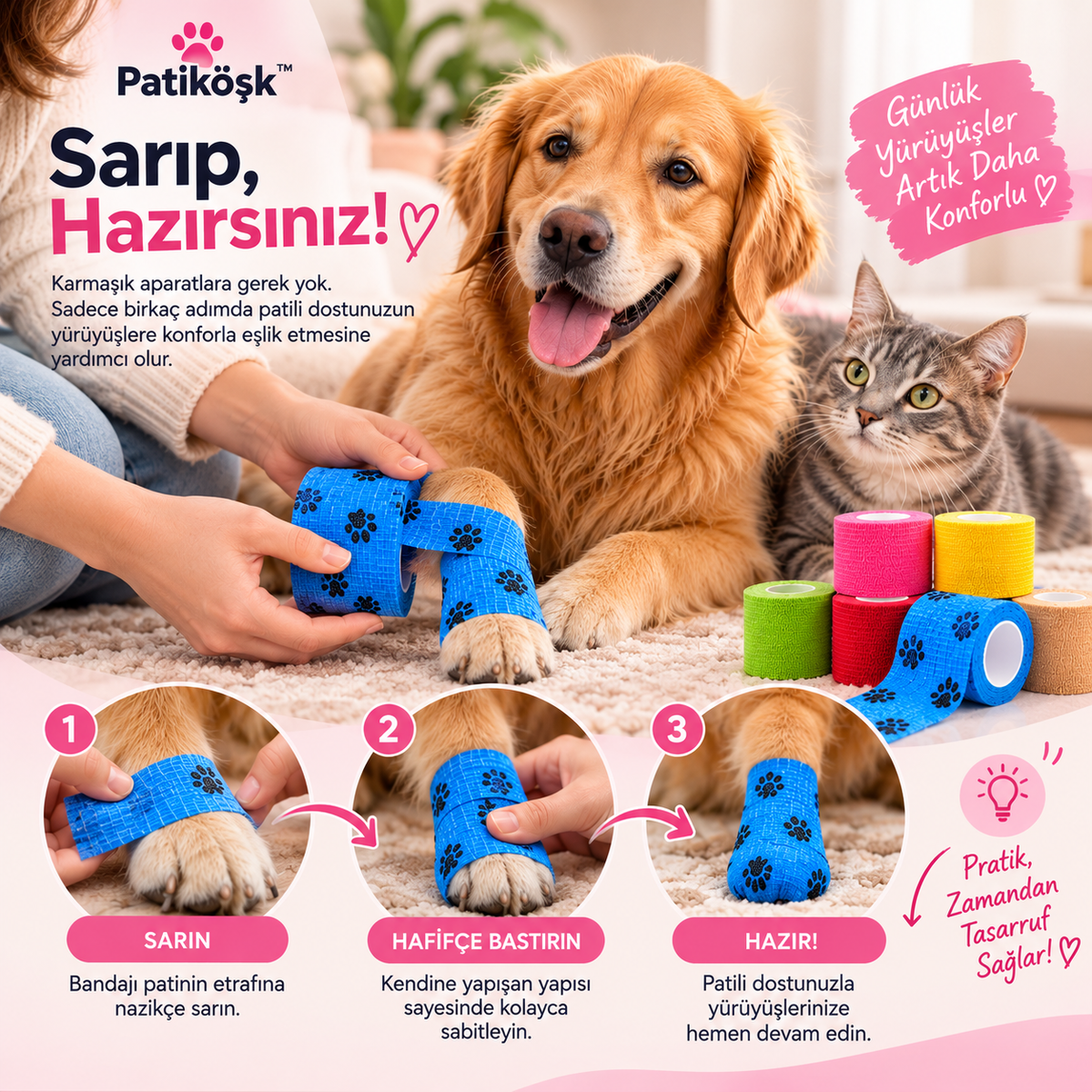PatiKöşk™ Su Geçirmez Evcil Hayvan Pati Koruyucu Bandaj (Ürün Kodu: PK 103)