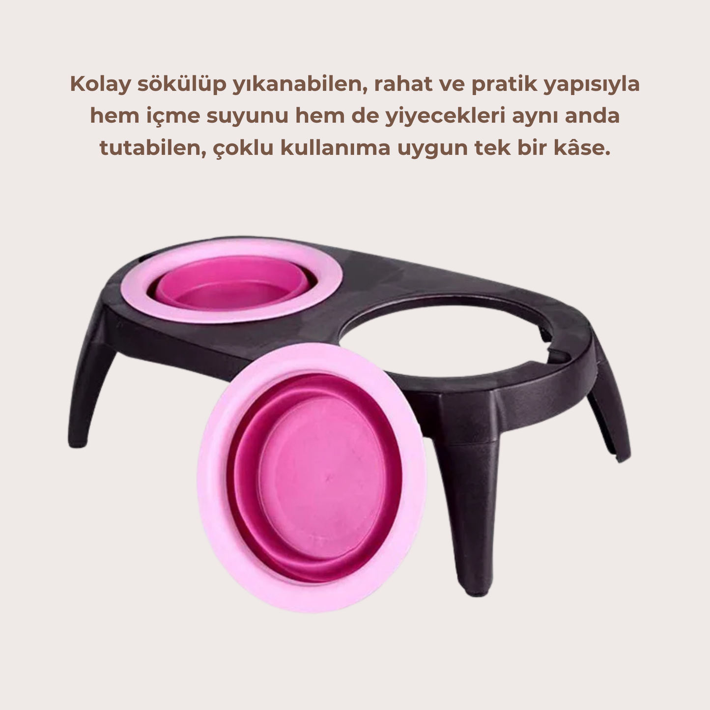 PatiKöşk™ İki Bölmeli Katlanabilir Evcil Hayvan Mama Kabı ve Standı (Ürün Kodu: PK 13)