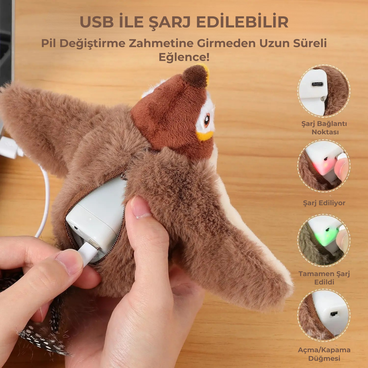 PatiKöşk™ Şarjlı Peluş Uçan Kuş (Ürün Kodu: PK 46)