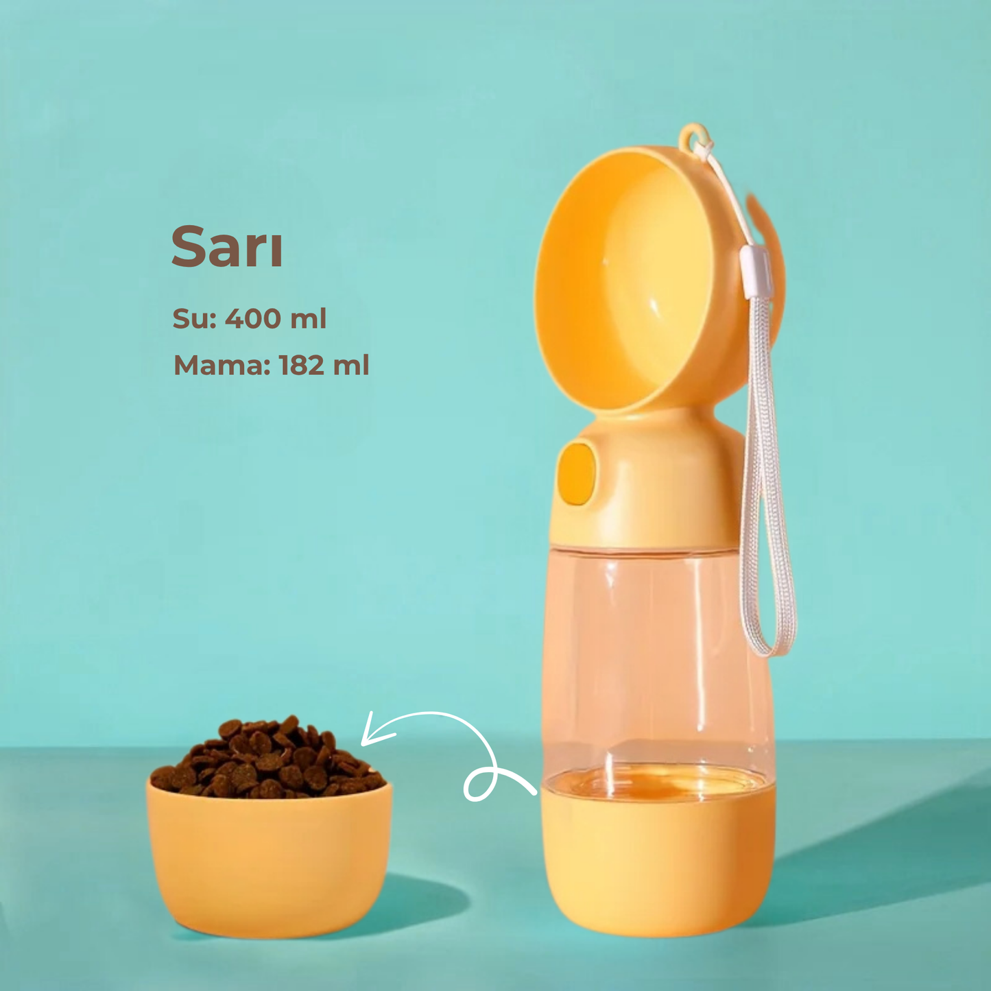 PatiKöşk™ Taşınabilir Evcil Hayvan Mama Hazneli Su Matarası (Ürün Kodu: PK 7)