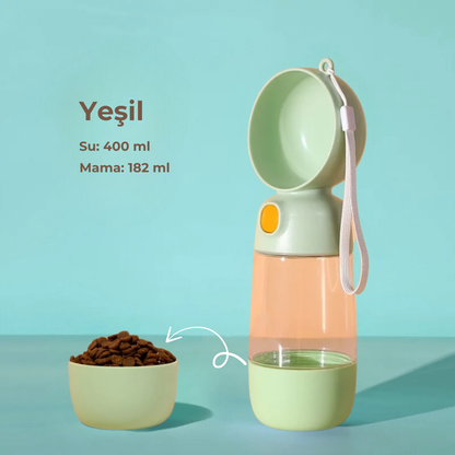 PatiKöşk™ Taşınabilir Evcil Hayvan Mama Hazneli Su Matarası